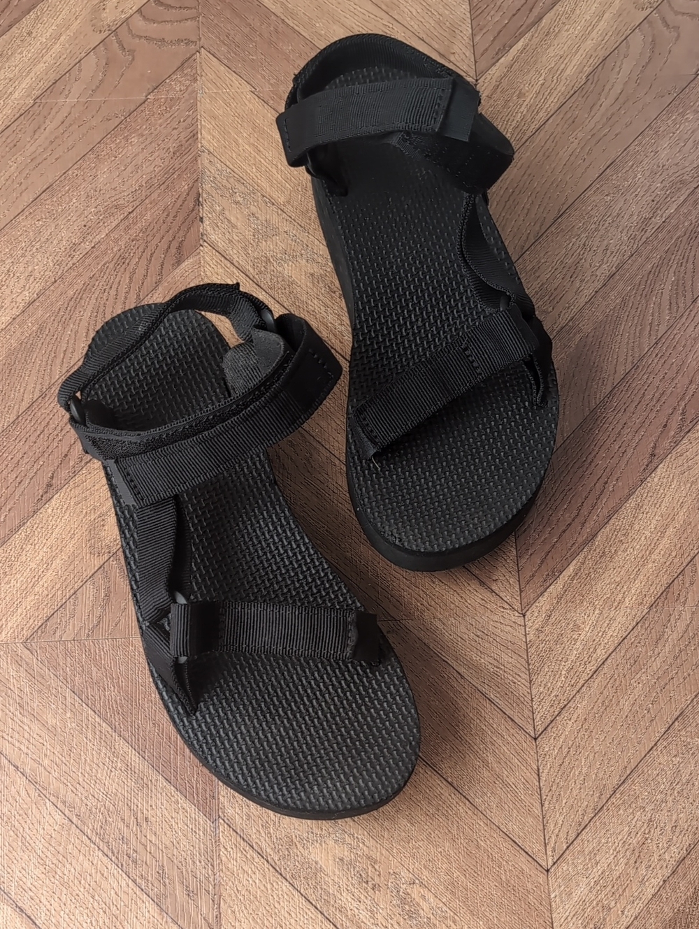 Teva Black Strappy Velcro Sandals with Gold Logo